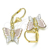 Arete Colgante 02.351.0082 Oro Laminado, Diseño de Mariposa, Pulido, Tres Tonos