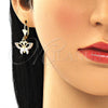 Arete Colgante 02.351.0083 Oro Laminado, Diseño de Mariposa, Pulido, Tres Tonos