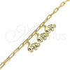 Tobillera de Dije 03.63.2165.10 Oro Laminado, Diseño de Elefante y Paperclip, con Granate Zirconia Cubica, Pulido, Tono Dorado (04 MM Thickness, 10 Inches Length)