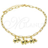 Tobillera de Dije 03.63.2165.10 Oro Laminado, Diseño de Elefante y Paperclip, con Granate Zirconia Cubica, Pulido, Tono Dorado (04 MM Thickness, 10 Inches Length)