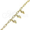 Tobillera de Dije 03.63.2167.10 Oro Laminado, Diseño de Delfín y Paperclip, con Blanca and Rubi Zirconia Cubica, Pulido, Tono Dorado (04 MM Thickness, 10 Inches Length)