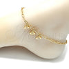 Tobillera de Dije 03.63.2168.10 Oro Laminado, Diseño de Paperclip y Paperclip, con Blanca Zirconia Cubica, Pulido, Tono Dorado (04 MM Thickness, 10 Inches Length)