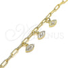 Tobillera de Dije 03.63.2168.10 Oro Laminado, Diseño de Paperclip y Paperclip, con Blanca Zirconia Cubica, Pulido, Tono Dorado (04 MM Thickness, 10 Inches Length)