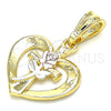Dije Elegante 05.351.0077 Oro Laminado, Diseño de Corazón y Flor, Pulido, Tres Tonos
