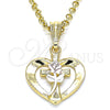 Dije Elegante 05.351.0077 Oro Laminado, Diseño de Corazón y Flor, Pulido, Tres Tonos
