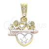 Dije Elegante 05.351.0080 Oro Laminado, Diseño de Amor y Corazón, Pulido, Tres Tonos