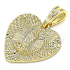 Dije Elegante 05.351.0081 Oro Laminado, Diseño de Corazón y Guadalupe, Diamantado, Tono Dorado