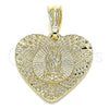 Dije Elegante 05.351.0081 Oro Laminado, Diseño de Corazón y Guadalupe, Diamantado, Tono Dorado
