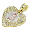 Dije Elegante 05.351.0081.1 Oro Laminado, Diseño de Guadalupe y Corazón, Diamantado, Tres Tonos