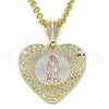 Dije Elegante 05.351.0081.1 Oro Laminado, Diseño de Guadalupe y Corazón, Diamantado, Tres Tonos
