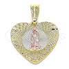 Dije Elegante 05.351.0081.1 Oro Laminado, Diseño de Guadalupe y Corazón, Diamantado, Tres Tonos