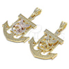 Dije Elegante 05.351.0071.1 Oro Laminado, Diseño de Águila y Ancla, Pulido, Tres Tonos