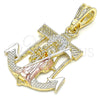 Dije Elegante 05.351.0070.1 Oro Laminado, Diseño de Ancla y Santa Muerte, Pulido, Tres Tonos