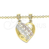 Dije Elegante 05.351.0091.1 Oro Laminado, Diseño de Corazón y Flor, Diamantado, Tres Tonos