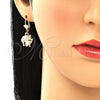 Arete Colgante 02.351.0091 Oro Laminado, Diseño de Elefante, Pulido, Tres Tonos