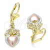 Arete Colgante 02.351.0092 Oro Laminado, Diseño de Corazón, Pulido, Tres Tonos