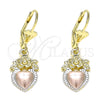 Arete Colgante 02.351.0092 Oro Laminado, Diseño de Corazón, Pulido, Tres Tonos