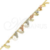 Tobillera de Dije 03.331.0040.09 Oro Laminado, Diseño de Amor y Corazón, Pulido, Tres Tonos (03 MM Thickness, 9 Inches Length)