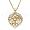 Collares con Dije 04.213.0178.20 Oro Laminado, Diseño de Oja, con Blanca Zirconia Cubica, Pulido, Tono Dorado (02 MM Thickness, 20 Inches Length)