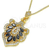 Collares con Dije 04.283.0024.20 Oro Laminado, Diseño de Oja, con Negro and Blanca Zirconia Cubica, Pulido, Tono Dorado (02 MM Thickness, 20 Inches Length)