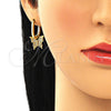Arete Colgante 02.341.0041 Oro Laminado, Diseño de Mariposa, con Blanca Micro Pave, Pulido, Tono Dorado