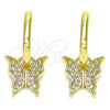 Arete Colgante 02.341.0041 Oro Laminado, Diseño de Mariposa, con Blanca Micro Pave, Pulido, Tono Dorado