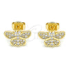 Arete Dormilona 02.94.0128 Oro Laminado, Diseño de Mariposa, con Blanca Micro Pave, Pulido, Tono Dorado