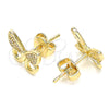Arete Dormilona 02.94.0132 Oro Laminado, Diseño de Mariposa, con Blanca Micro Pave, Pulido, Tono Dorado