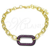Pulsera Elegante 03.341.0052.2.07 Oro Laminado, Diseño de Paperclip, con Rubi Micro Pave, Pulido, Rodinado Negro (06 MM Thickness, 7 Inches Length)