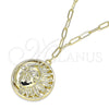 Collares con Dije 04.60.0017.18 Oro Laminado, Diseño de Luna y Sol, con Blanca Micro Pave, Pulido, Tono Dorado (03 MM Thickness, 18 Inches Length)