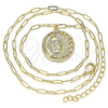 Collares con Dije 04.60.0017.18 Oro Laminado, Diseño de Luna y Sol, con Blanca Micro Pave, Pulido, Tono Dorado (03 MM Thickness, 18 Inches Length)