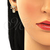 Arete Dormilona 02.213.0171 Oro Laminado, Diseño de Niñita Pequeña, con Blanca Micro Pave, Pulido, Tono Dorado