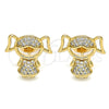 Arete Dormilona 02.213.0171 Oro Laminado, Diseño de Niñita Pequeña, con Blanca Micro Pave, Pulido, Tono Dorado
