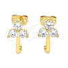 Arete Dormilona 02.213.0174 Oro Laminado, Diseño de Llave, con Blanca Zirconia Cubica, Pulido, Tono Dorado
