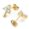 Arete Dormilona 02.213.0174 Oro Laminado, Diseño de Llave, con Blanca Zirconia Cubica, Pulido, Tono Dorado