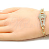 Pulsera Elegante 03.351.0090.08 Oro Laminado, Diseño de Guadalupe y Flor, Pulido, Tono Dorado (05 MM Thickness, 8 Inches Length)