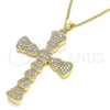 Collares con Dije 04.156.0221.20 Oro Laminado, Diseño de Cruz, con Blanca Micro Pave, Pulido, Tono Dorado (02 MM Thickness, 20 Inches Length)