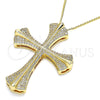Collares con Dije 04.156.0229.20 Oro Laminado, Diseño de Cruz, con Blanca Micro Pave, Pulido, Tono Dorado (02 MM Thickness, 20 Inches Length)