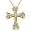 Collares con Dije 04.156.0229.20 Oro Laminado, Diseño de Cruz, con Blanca Micro Pave, Pulido, Tono Dorado (02 MM Thickness, 20 Inches Length)