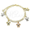 Pulsera de Dije 03.351.0094.07 Oro Laminado, Diseño de Tortuga, Pulido, Tres Tonos (05 MM Thickness, 7 Inches Length)