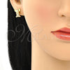 Arete Dormilona 02.377.0018 Oro Laminado, Diseño de Osito, con Blanca Micro Pave, Pulido, Tono Dorado