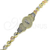 Pulsera Elegante 03.253.0051.07 Oro Laminado, Diseño de Guadalupe y Oja, Pulido, Tres Tonos (11 MM Thickness, 11 Inches Length)
