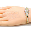 Pulsera Elegante 03.253.0052.08 Oro Laminado, Diseño de San Benito y Corazón, Pulido, Tres Tonos (04 MM Thickness, 8 Inches Length)