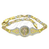 Pulsera Elegante 03.253.0052.08 Oro Laminado, Diseño de San Benito y Corazón, Pulido, Tres Tonos (04 MM Thickness, 8 Inches Length)