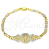 Pulsera Elegante 03.253.0052.08 Oro Laminado, Diseño de San Benito y Corazón, Pulido, Tres Tonos (04 MM Thickness, 8 Inches Length)