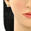Arete Dormilona 02.344.0056 Oro Laminado, Diseño de Ojo Griego, con Zafiro Azul and Blanca Micro Pave, Pulido, Tono Dorado