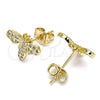 Arete Dormilona 02.342.0074 Oro Laminado, Diseño de Abeja, con Blanca Micro Pave, Pulido, Tono Dorado