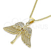 Collares con Dije 04.342.0016.20 Oro Laminado, Diseño de Angel, con Blanca Micro Pave, Pulido, Tono Dorado (02 MM Thickness, 20 Inches Length)