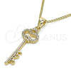 Collares con Dije 04.342.0017.20 Oro Laminado, Diseño de Llave y Amor, con Blanca Micro Pave, Pulido, Tono Dorado (01 MM Thickness, 20 Inches Length)