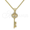 Collares con Dije 04.342.0017.20 Oro Laminado, Diseño de Llave y Amor, con Blanca Micro Pave, Pulido, Tono Dorado (01 MM Thickness, 20 Inches Length)